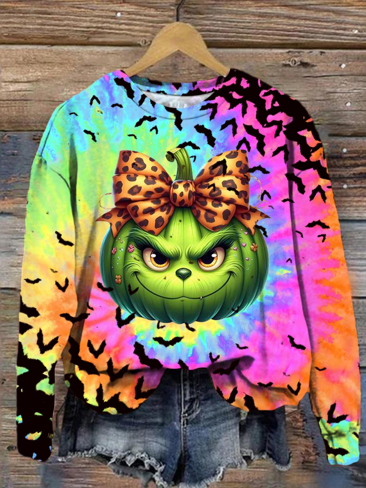 Women's Pumpkin Halloween Tie Dye Ombre Print Top