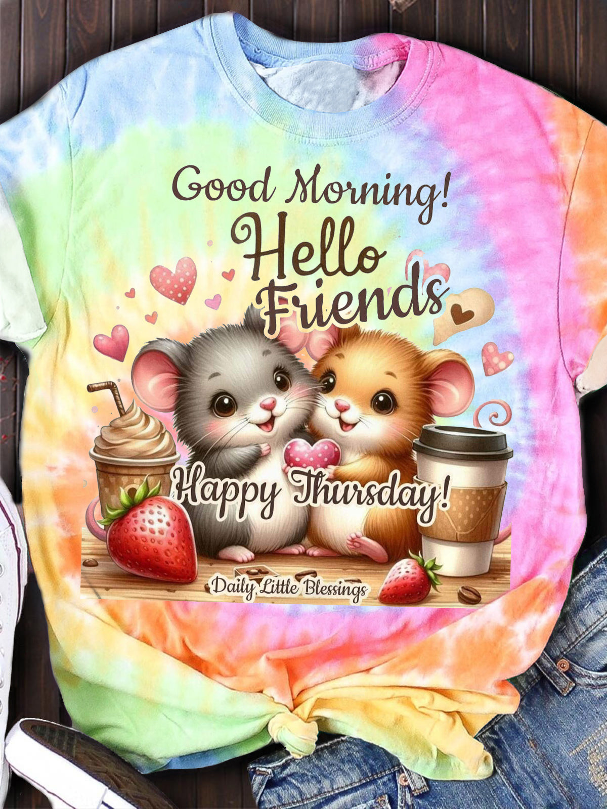 Women's Valentine's Day Possum Coffee Milk Tea Printed Casual T-shirt