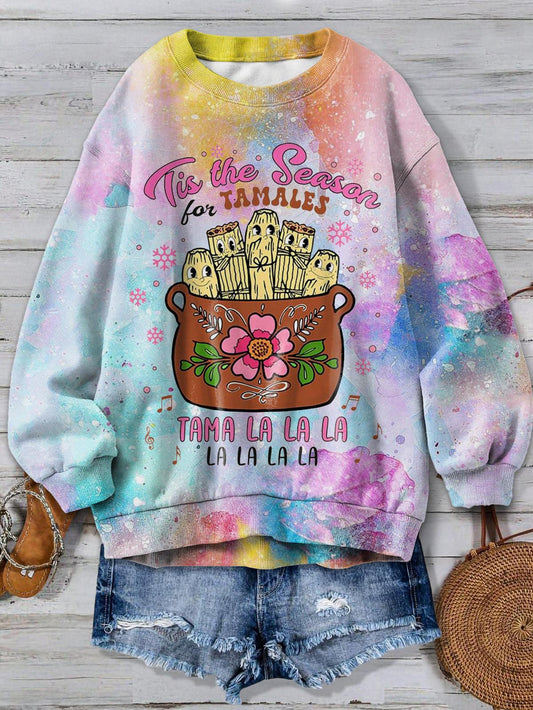 Tis The Seasan For Tamales Food Festival Cute Print Long Sleeve Top