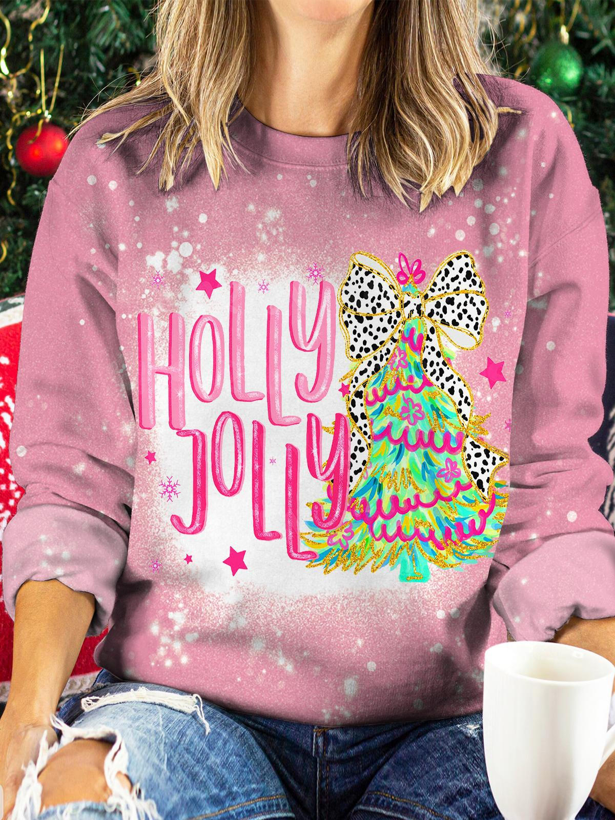 Women's Holly Jolly Christmas Print Long Sleeve Top