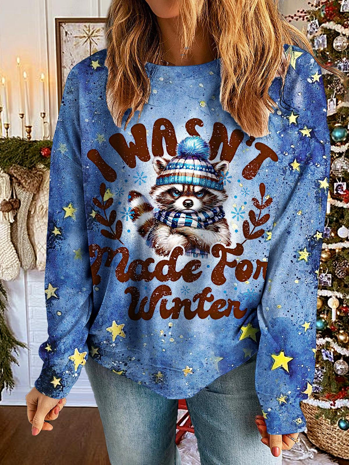 Women's Christmas Winter Raccoon Printed Long Sleeve Casual Top