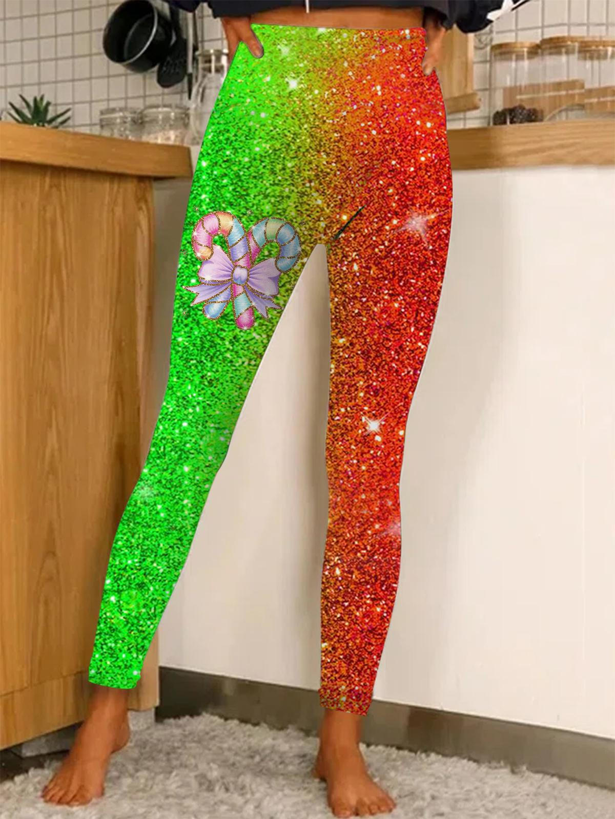 Two Color Shiny Bow Print Leggings