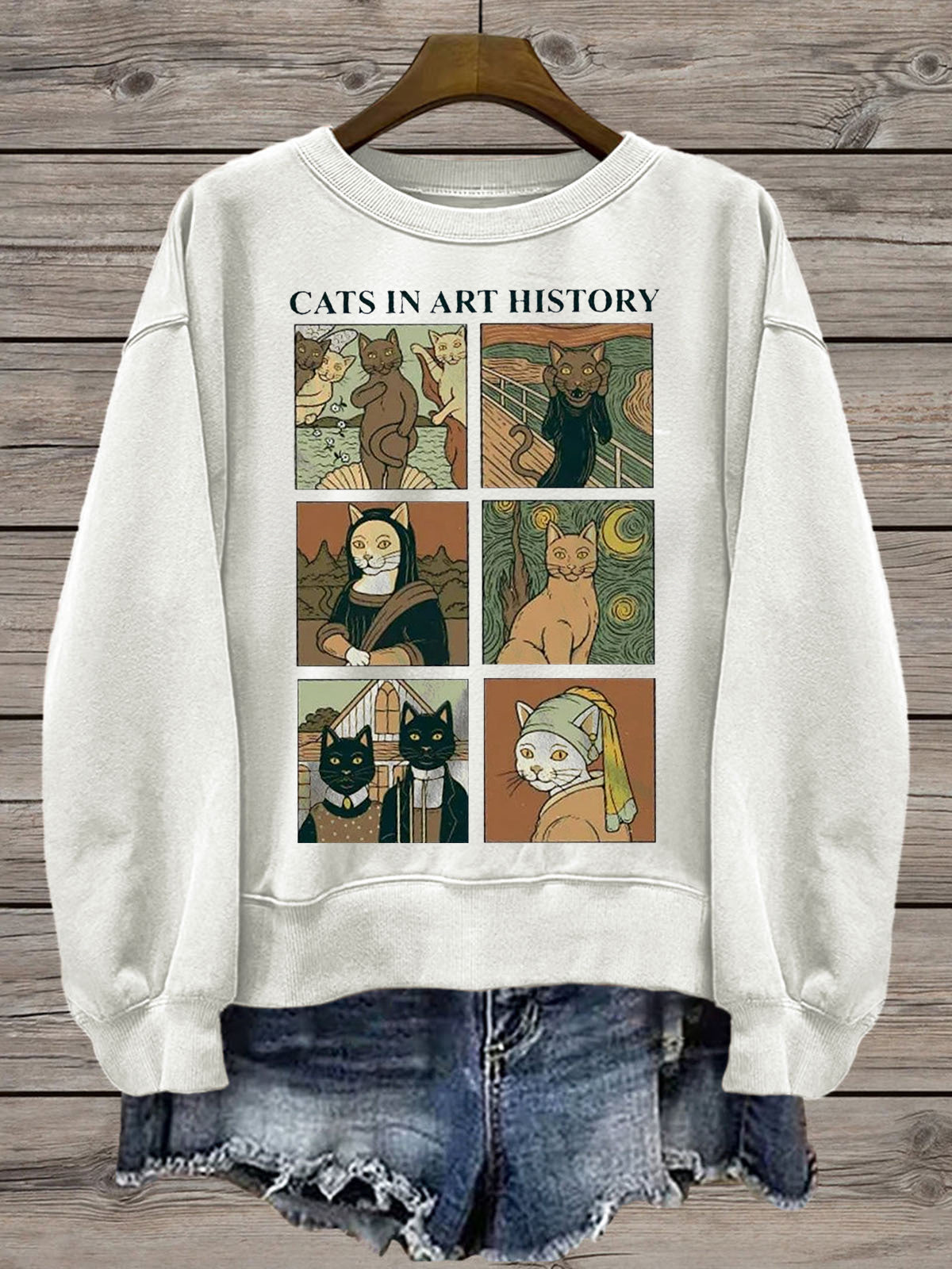 Cat Art History Art Printed Long Sleeve Casual Top