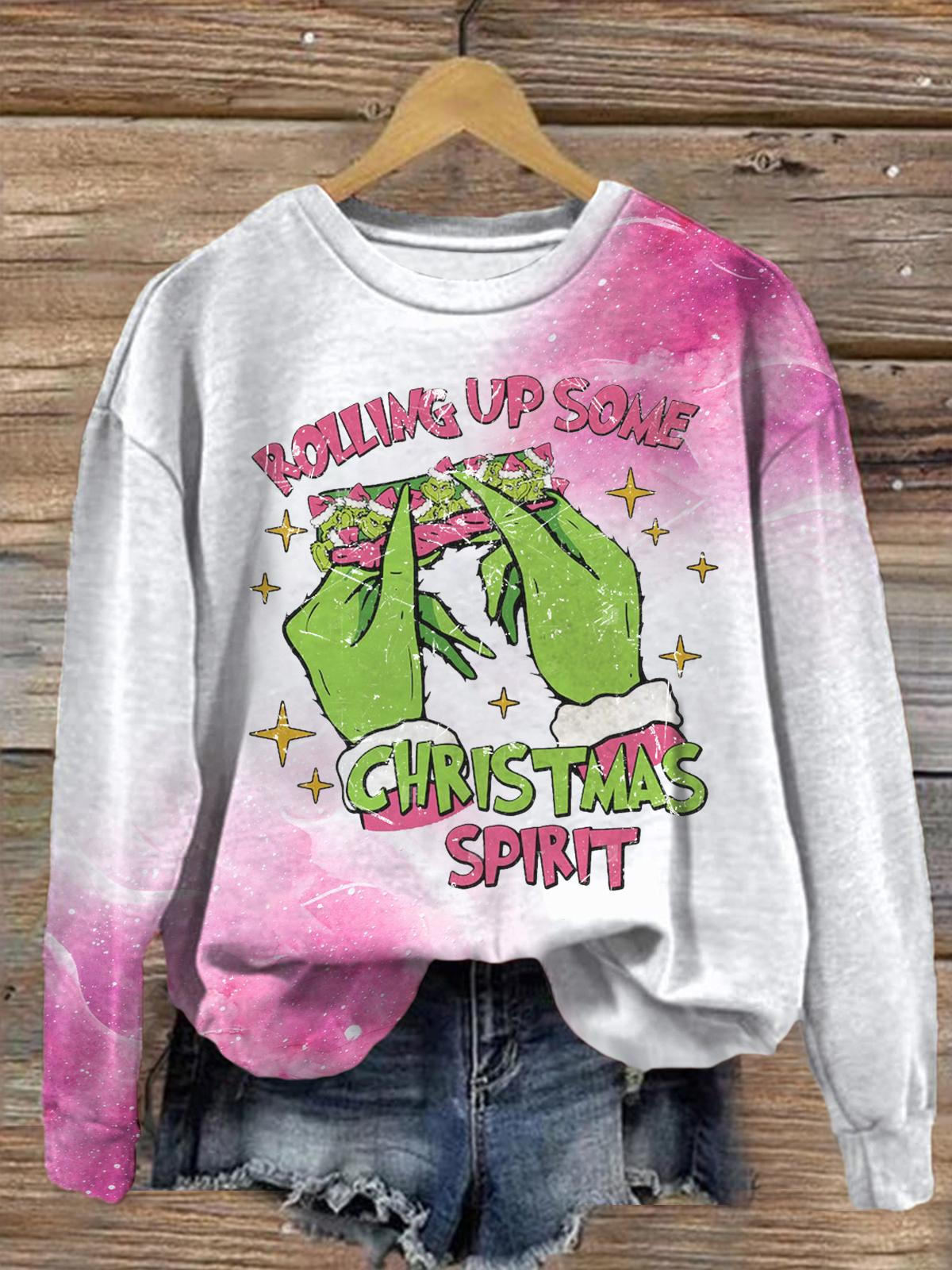 Rolling Up Some Christmas Spirit Print Casual Sweatshirt