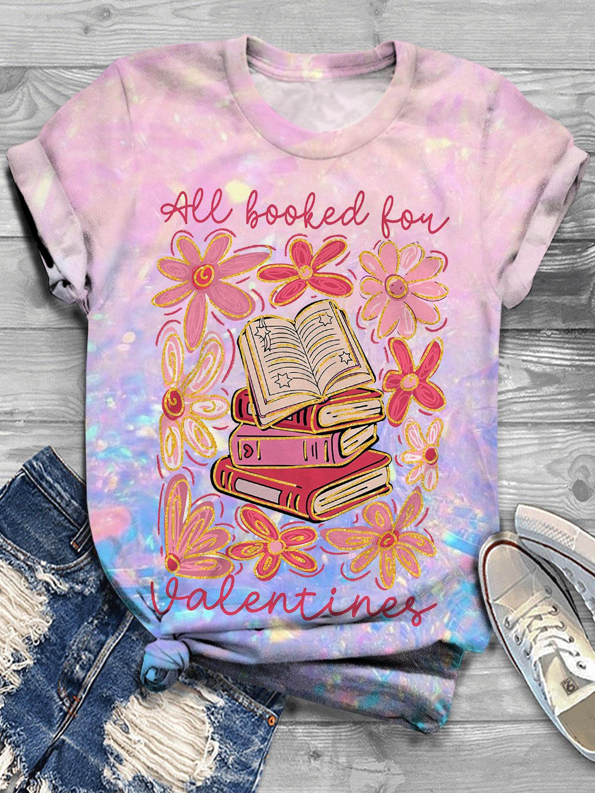 All Booked For Valentines Book Floral Print T-shirt