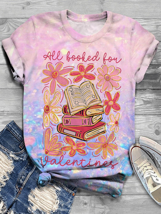 All Booked For Valentines Book Floral Print T-shirt