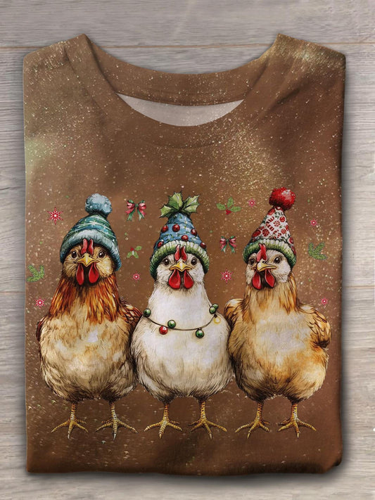 Chicken Christmas Light Crew Neck T-shirt