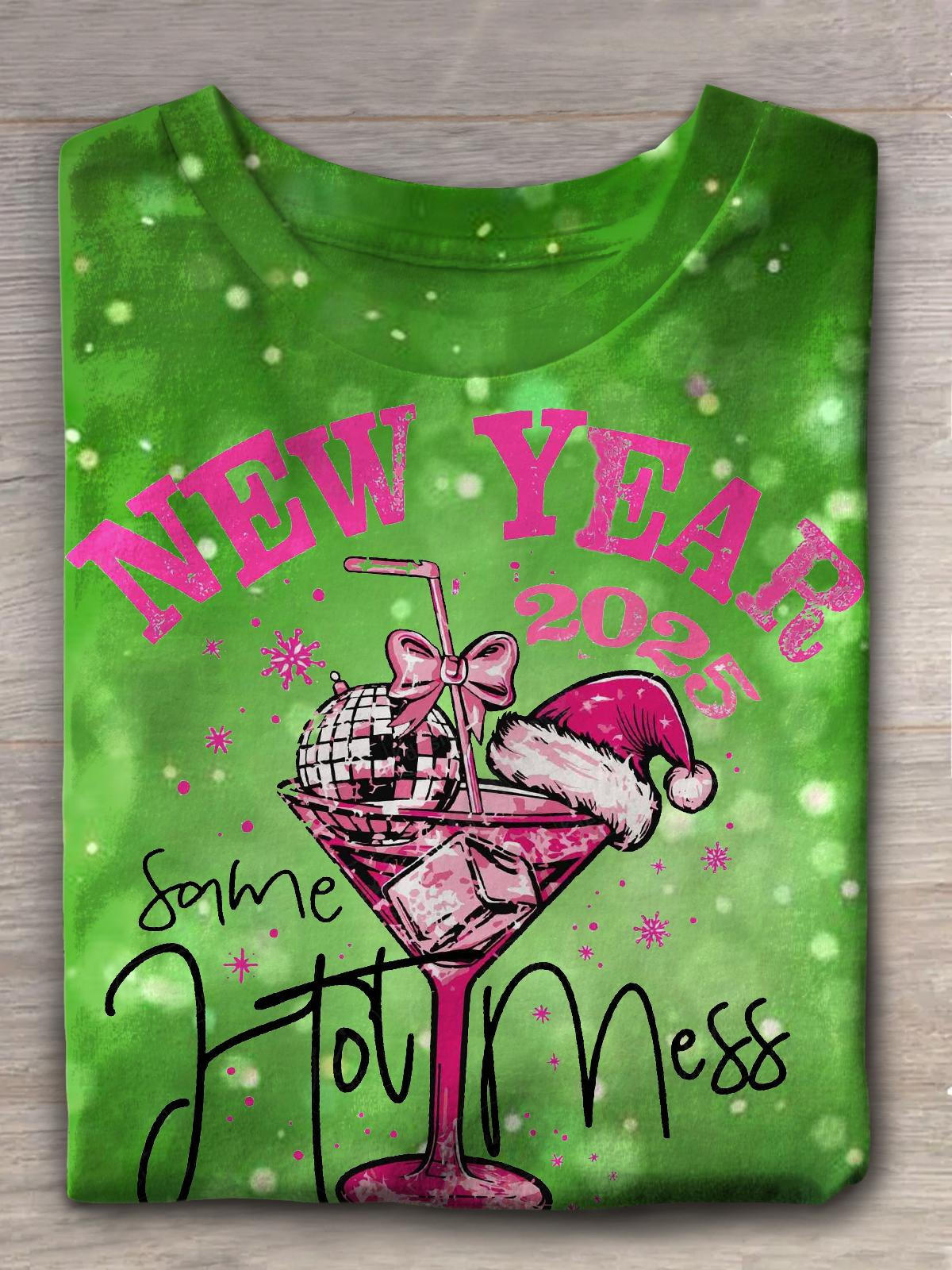 New Year Same 2025 Hot Mess Icewine Print Casual T-shirt