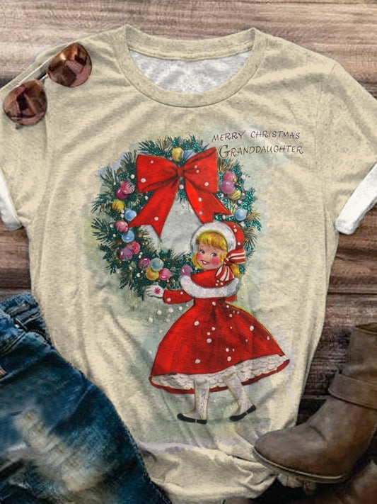 Women's Christmas Girls Fun Vintage Printed Casual T-Shirt