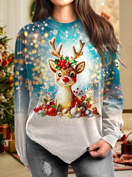 Women's Christmas Winter Fawn Long Sleeve Casual Top