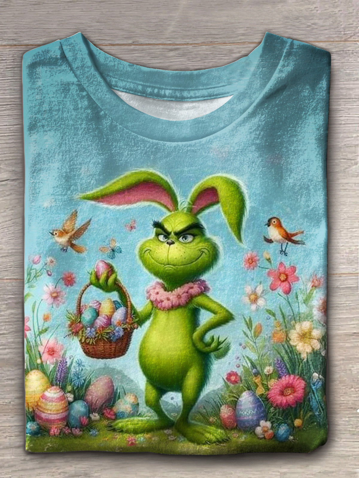 Green Monster Happy Easter Crew Neck T-shirt