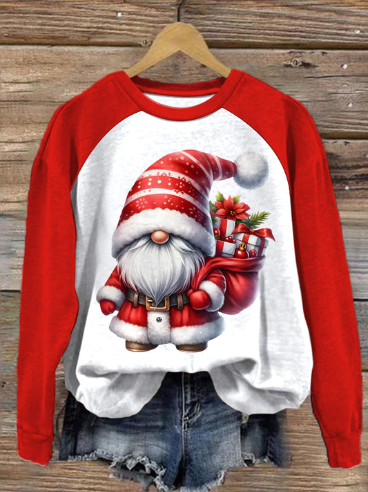 Christmas Gnome With Gifts Long Sleeve Casual Top