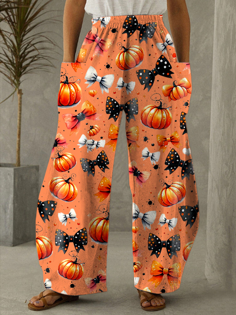 Women's Halloween Pumpkin Ghost Bow Print Print Casual Pants