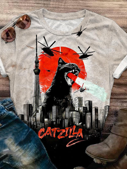 Cat Beast Helicopter City Poster Print T-shirt