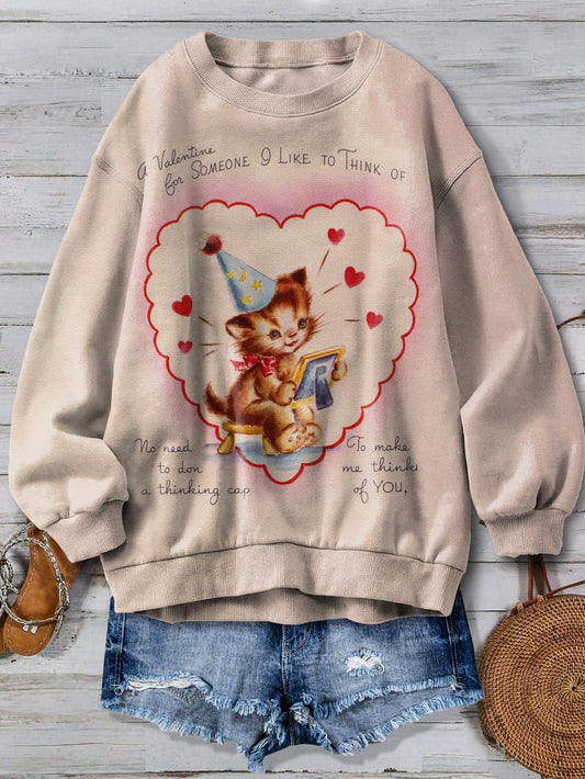 A Valentine For Someone Vintage Print Long Sleeve Top