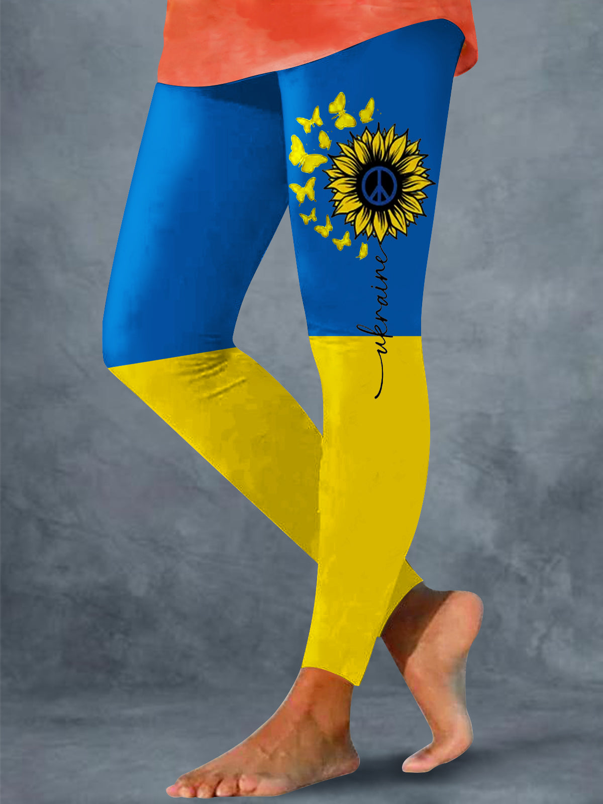 Blue And Yellow Peace Sunflower Print Leggings