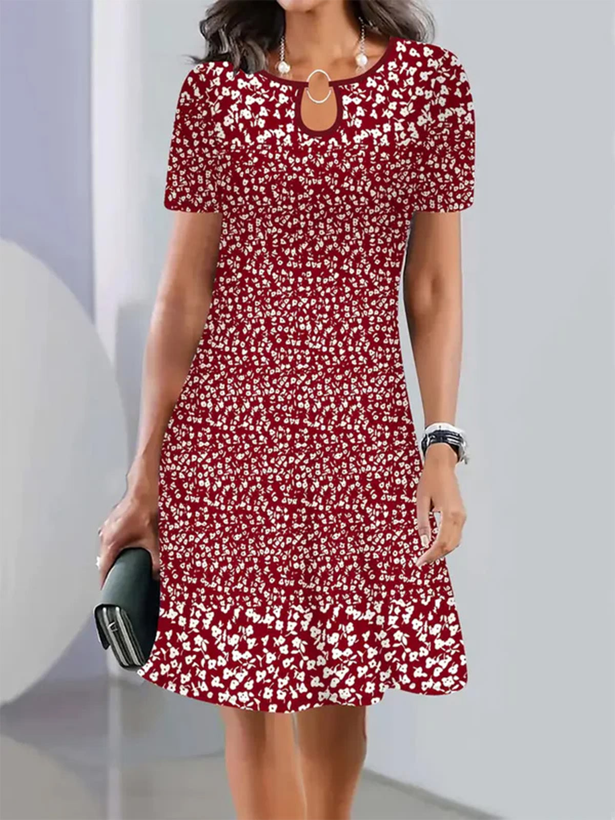 Women's Holiday Small Floral Print Casual Short Sleeve Dress