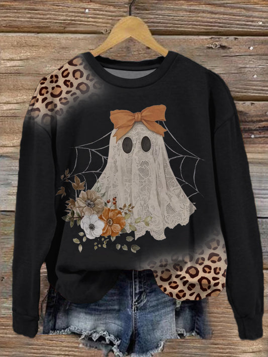 Halloween Coquette Bow Lace Ghost Long Sleeve Top