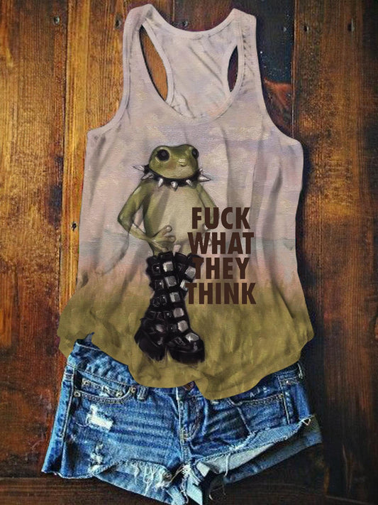 Fun Punk Frog Print Casual Tank Top