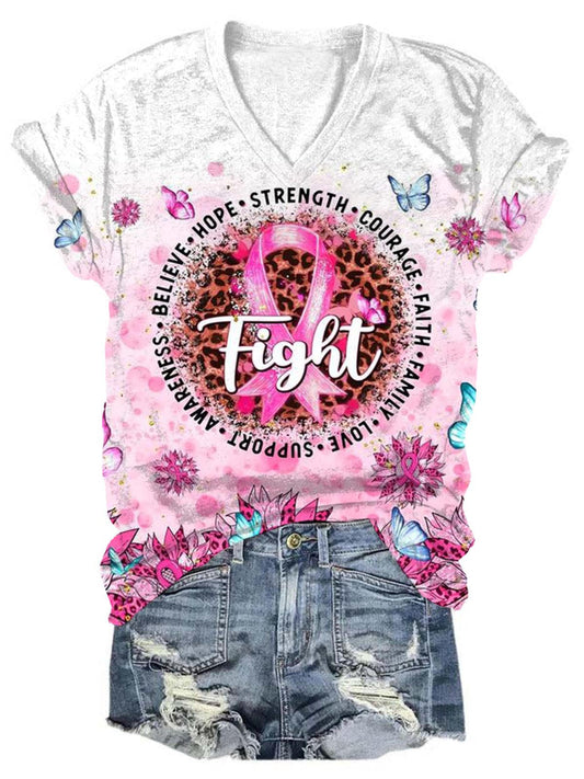 Women's Breast Cancer Ribbon Print Top