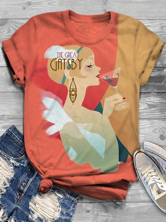 Women's Sexy Retro Girl Art Illustration Print Casual T-shirt