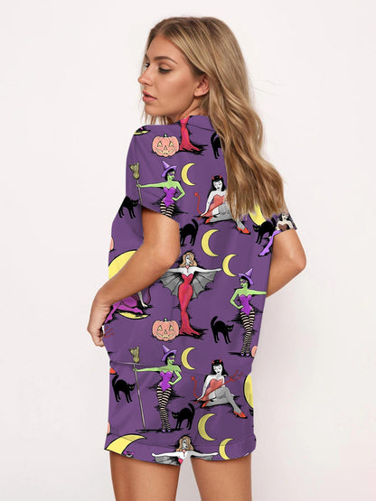 Women's Vintage Halloween Witch Satin Pajama Set