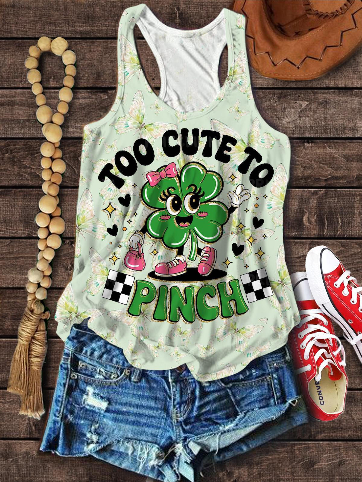 Too Cute To Pinch Happy St. Patrick Day Print Tank Top