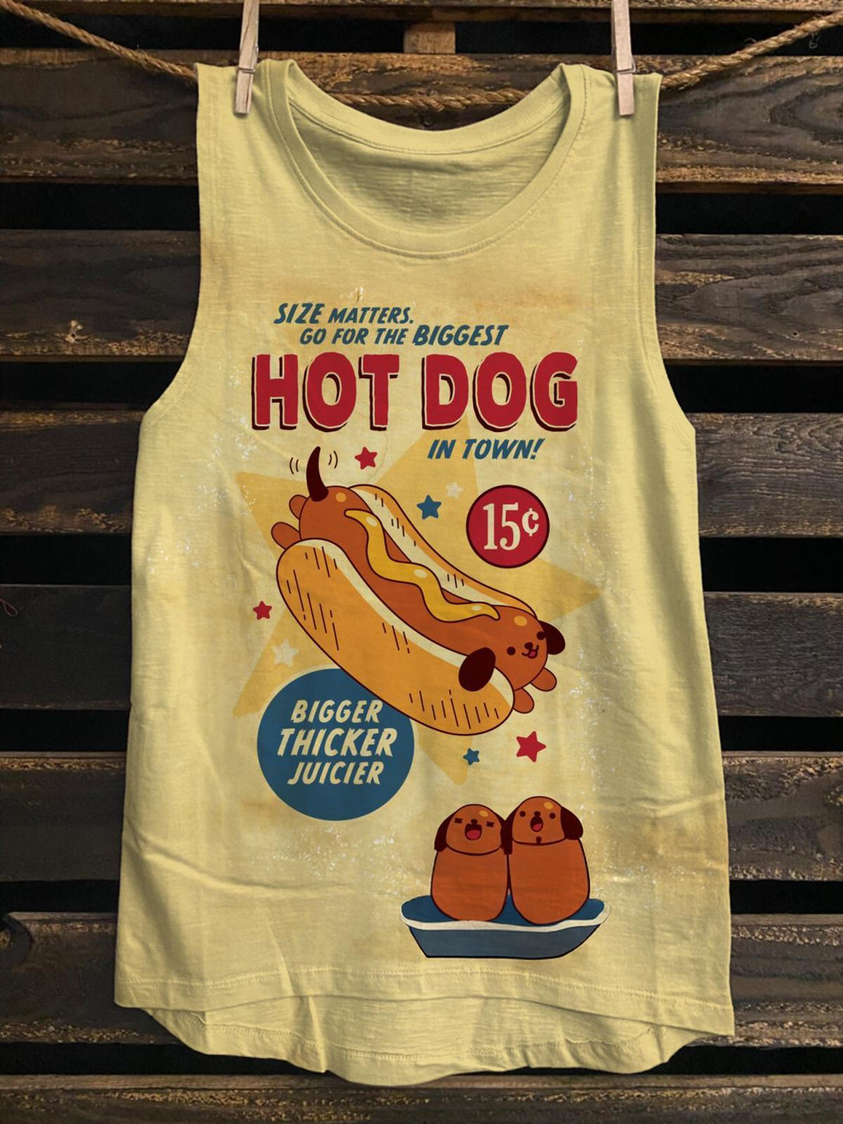 Size Matters Go For The Biggest Hot Dog Print Tank Top