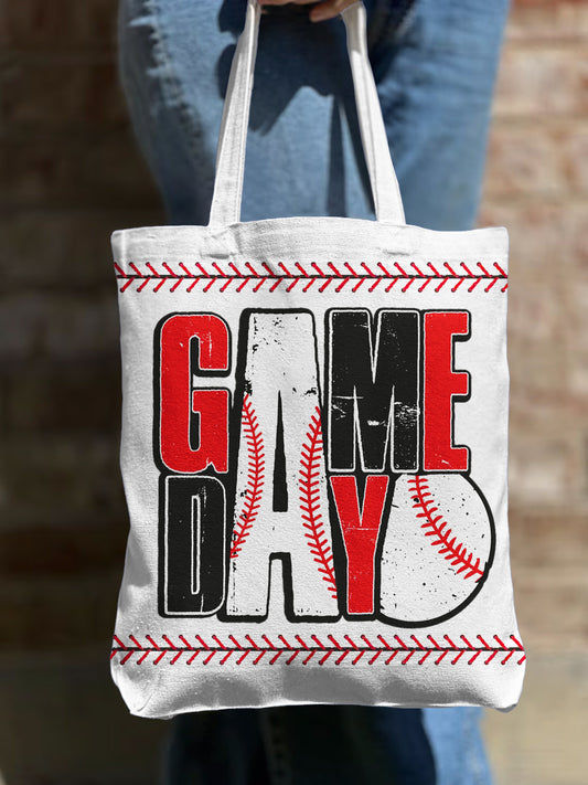 Baseball Game Day Shoulder Zipper Canvas Bag