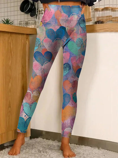 Women's Happy Valentine's Day Heart Gradient Print Stretch Leggings