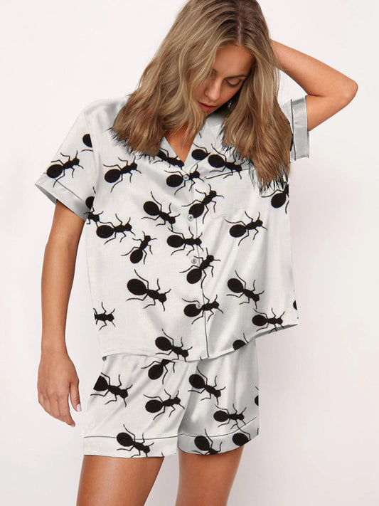 Women's Fun Ant Print Short Sleeve Shorts Summer Pajama Set