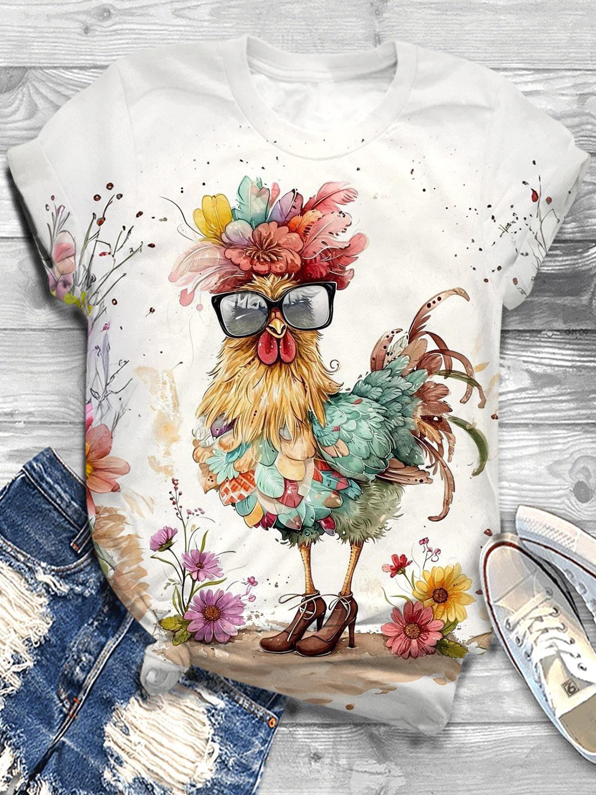 Cute Chicken Crew Neck T-shirt