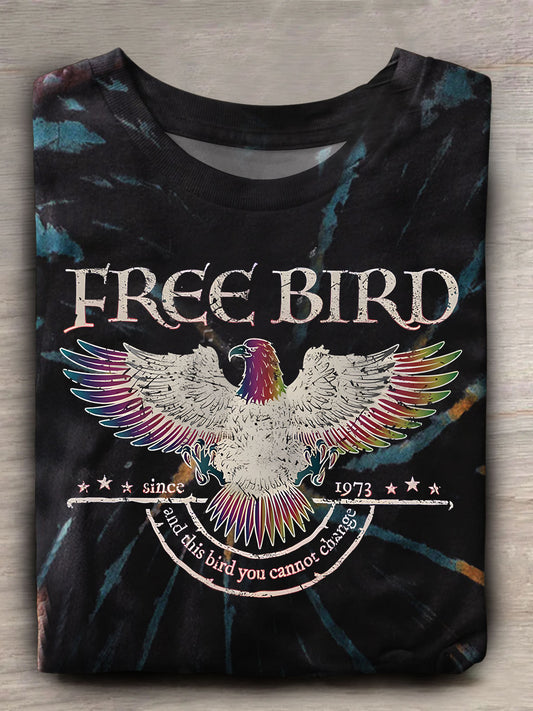 Free Bird Print Crew Neck T-shirt