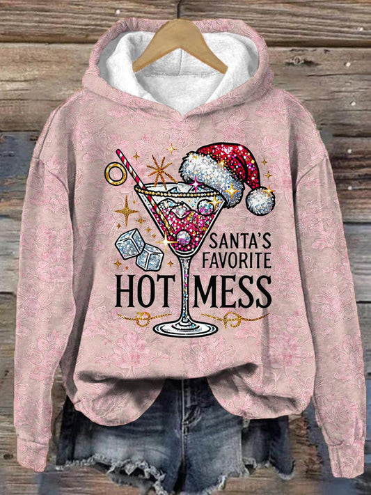 Santa's Favorite Hot Mess Vintage Print Long Sleeve Top