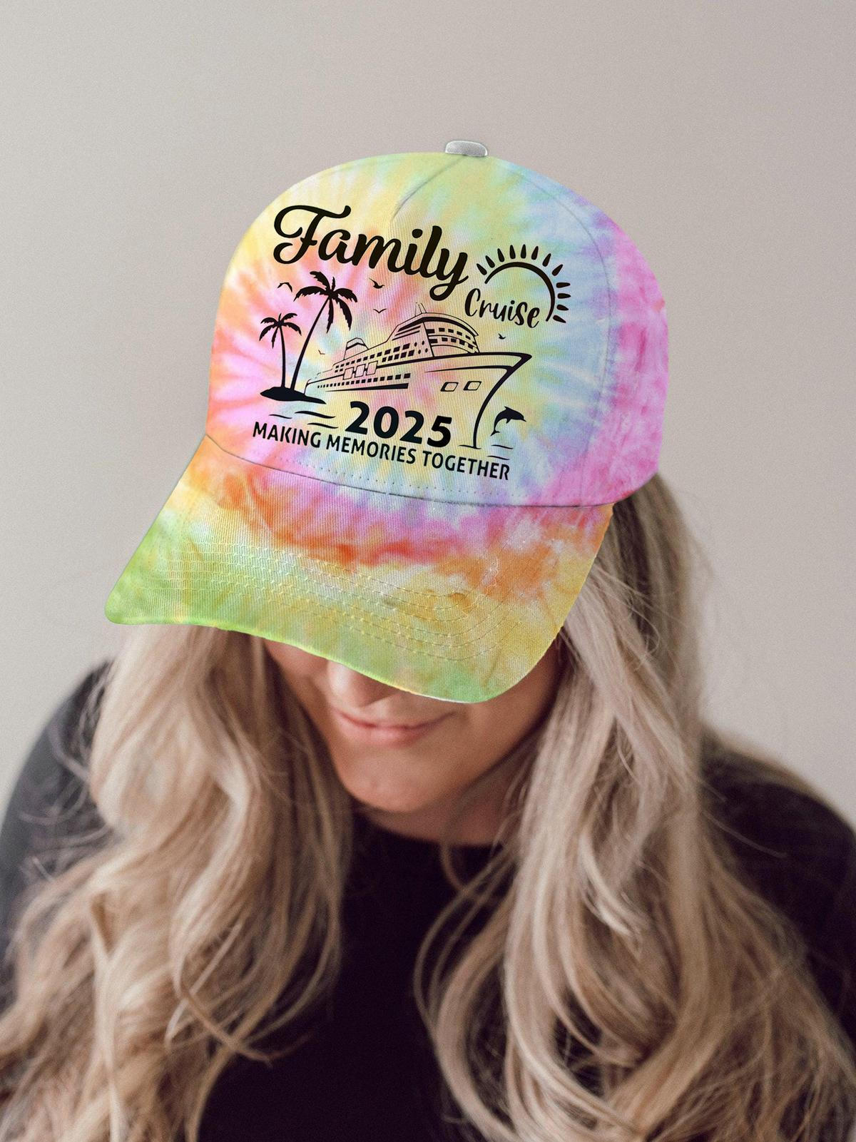 Family Cruise Print Tie Dye Print Baseball Cap