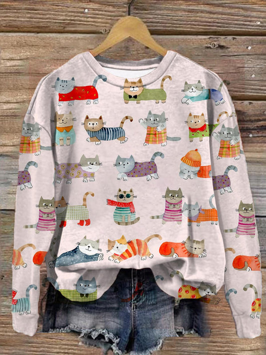 Women's Nice Cat Pattern Crew Neck Casual Sweatshirt