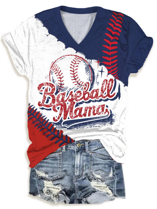 Baseball Mama Retro V-Neck T-Shirt