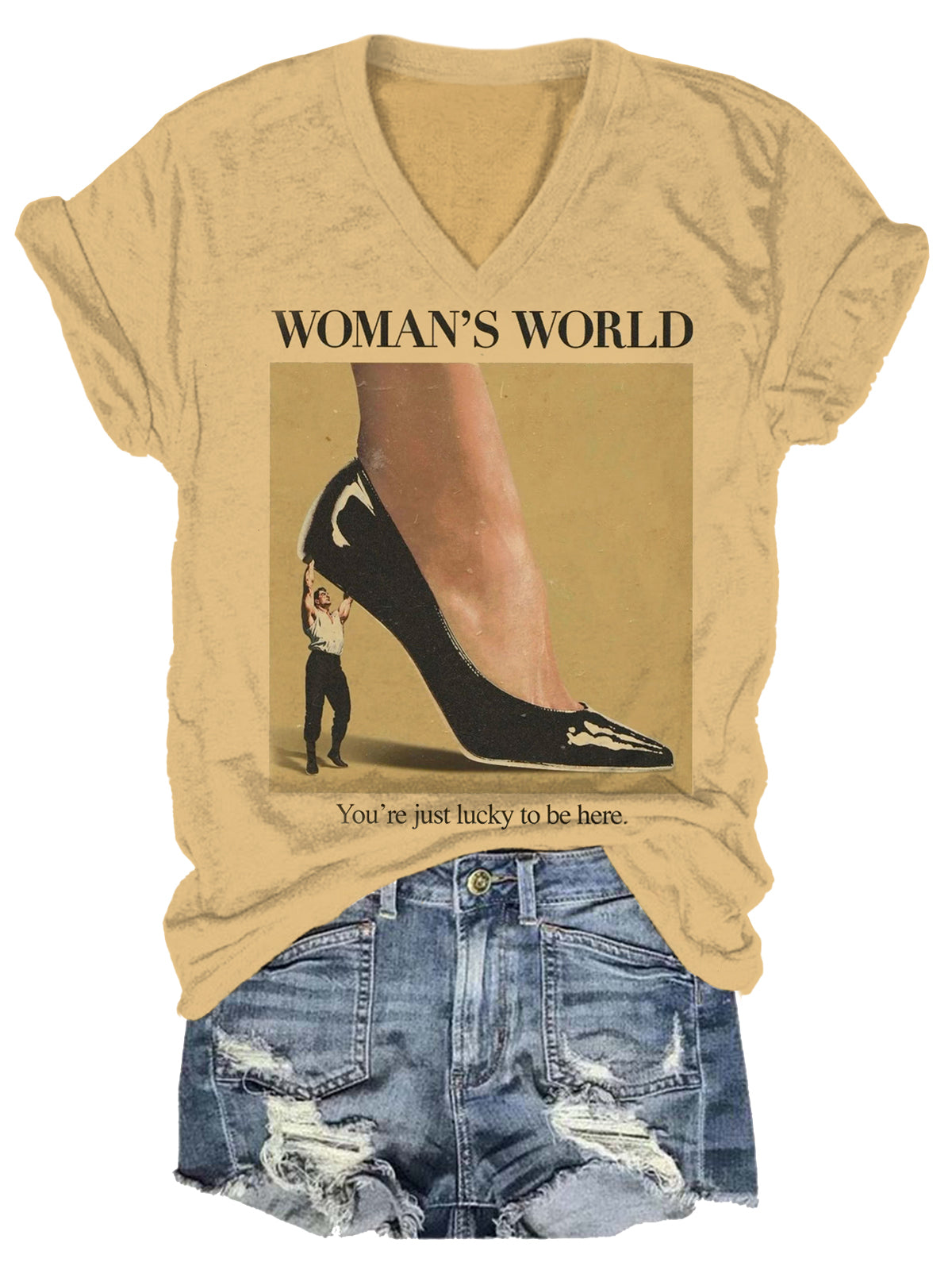 Woman's World You're Just Lucky To Be Here Vintage Print T-Shirt