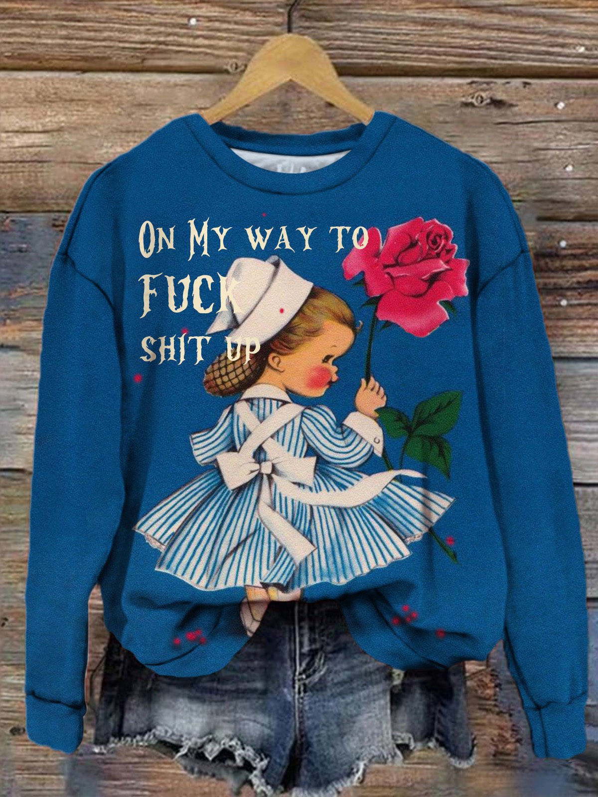 Women's On My Way To Fuck Nurse Girls Floral Print Crew Neck T-Shirt