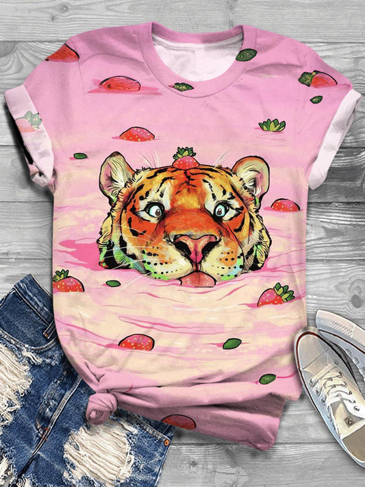 Strawberry Tiger Crew Neck T-shirt