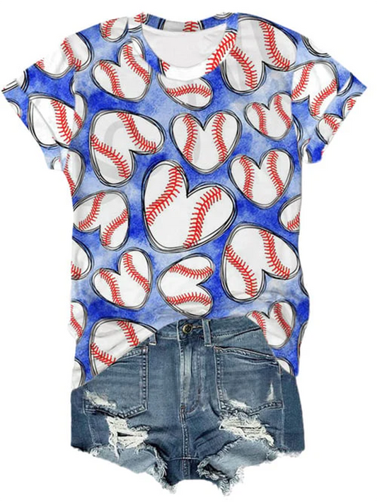 Baseball Game Fun Illustration Print T-shirt