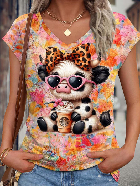 Women's Summer Tie-Dye Cute Cow Casual Top