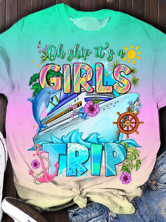 Oh Ship Its A 2025 Girls Trip Crew Neck T-shirt