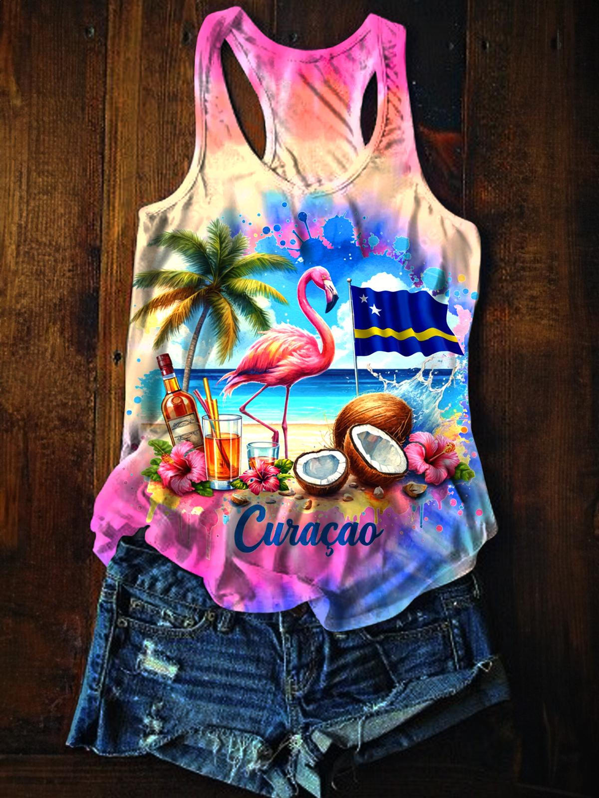 Flamingo Beach Vacations Printed Casual Tank Top