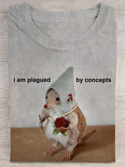 I Am Plagued By Concepts Cute Handmade Mouse Print Casual T-shirt