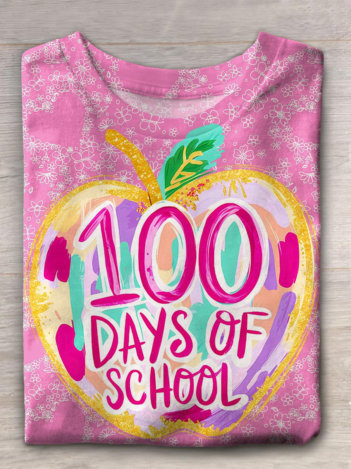 100 Days Of School Heart Floral Print Casual T-shirt