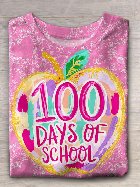 100 Days Of School Heart Floral Print Casual T-shirt