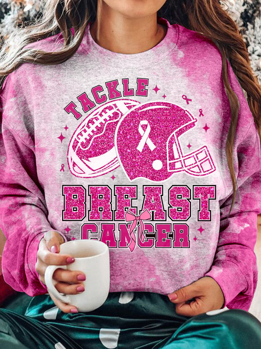 Women's Football Pink Ribbon Crew Neck Casual Sweatshirt