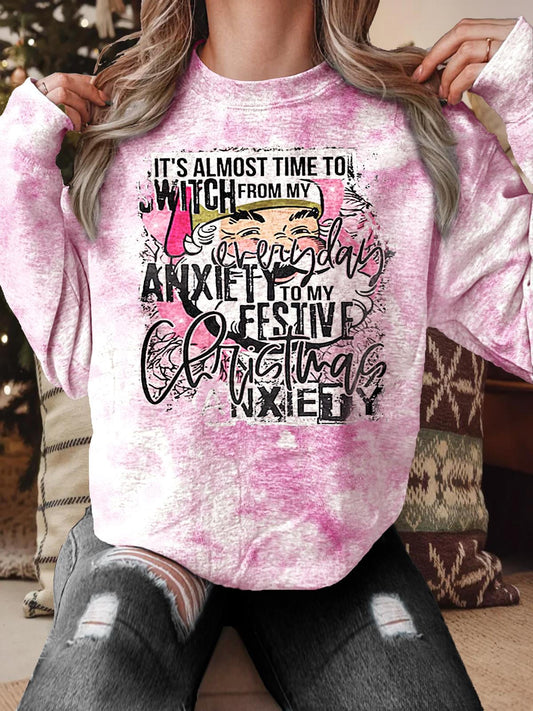 Women's Christmas Anxiety Humor Crew Neck Casual Sweatshirt