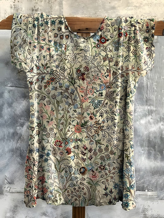 Vintage Floral Art Print Crew Neck T-shirt